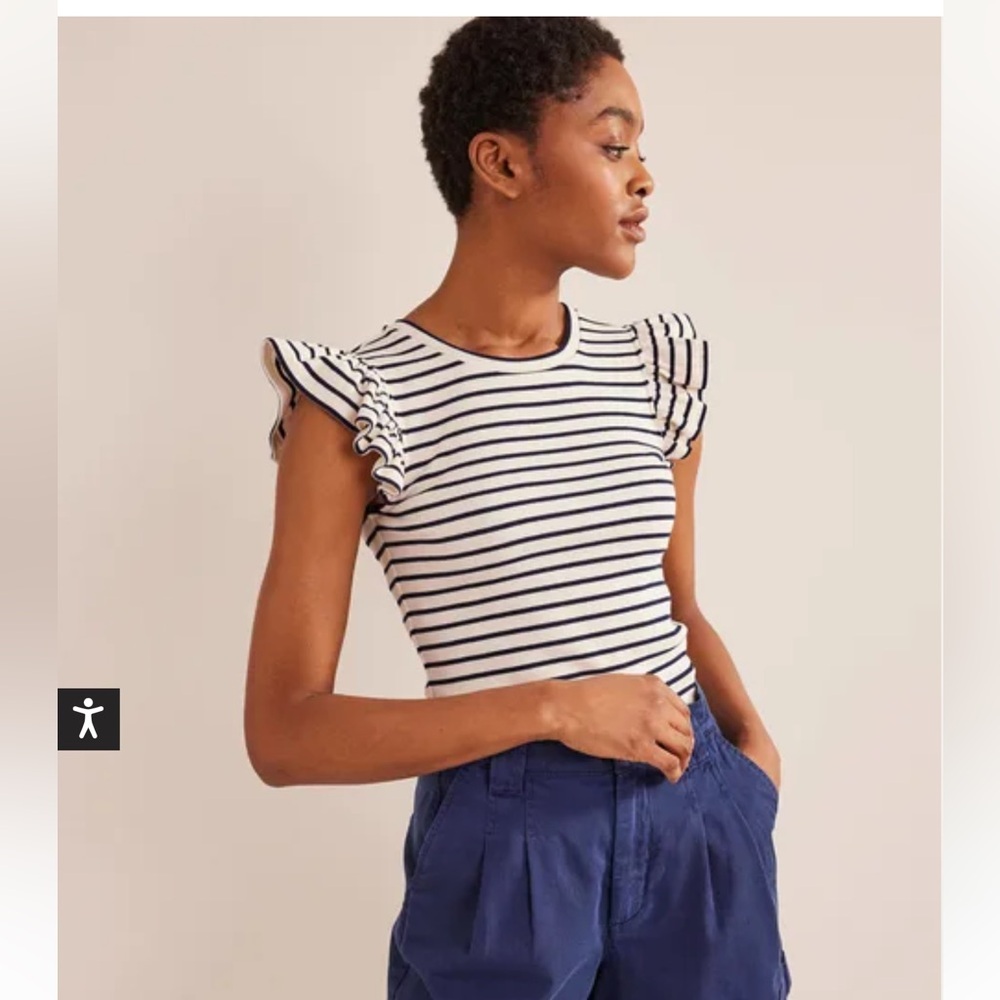 Boden Crew Neck Ribbed Flutter Top Size 6